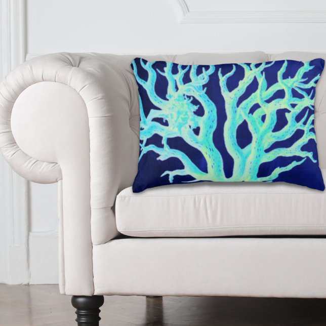 Nautische kust chique strand marine koraalrif decoratief kussen (Nautical coastal chic beachy navy Coral Reef Decorative Pillow)