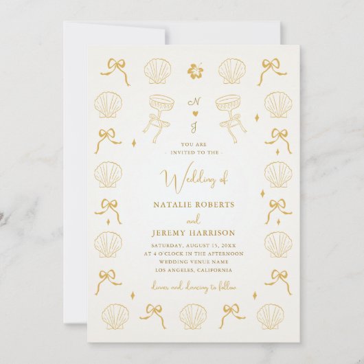 Nautische Kust Hand Getrokken Zeeschelp Shell Wedd Kaart (Voorkant)