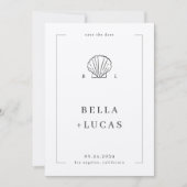 Nautische Kust Schelp Monogram QR Code Trouwen Save The Date (Voorkant)