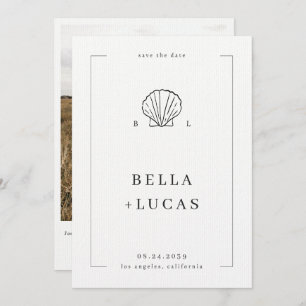 Nautische Kust Shell Monogram QR Code Wedding Save The Date