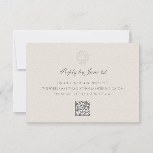 Nautische kust Shell QR Ecru Wedding Response (Voorkant)
