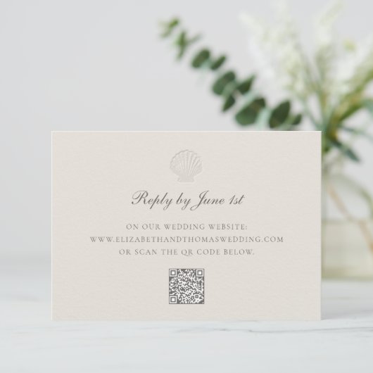 Nautische kust Shell QR Ecru Wedding Response (Staand voorkant)
