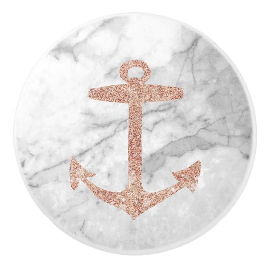 Nautische Kust Strand Wit Marmeren Schip Anker Keramische Knop (Voorkant)