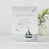 Nautische kust zeilboot bruiloft uitnodiging (Staand voorkant)