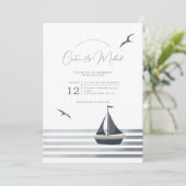Nautische kust zeilboot bruiloft uitnodiging (Staand voorkant)