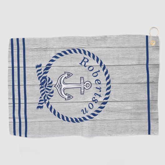 Nautische Kustanker Naam Marine Blauw Golfhanddoek (Horizontaal)