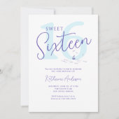 Nautische kustboot Ocean Modern Stripe Sweet 16 Kaart (Voorkant)