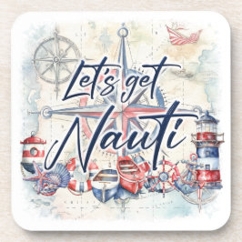 Nautische kustboot thema "Laten we nauti krijgen" Bier Onderzetter