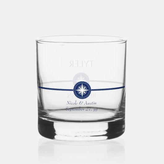 nautische kustbruiloft beste man groomman whisky glas (Achterkant)