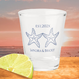 Nautische kustbruiloft voor Starfish Shot Glass Glas