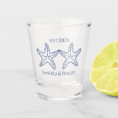 Nautische kustbruiloft voor Starfish Shot Glass Shot Glas (Voorkant)