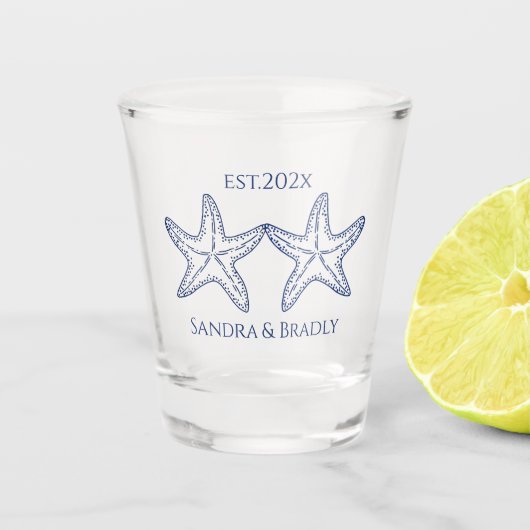 Nautische kustbruiloft voor Starfish Shot Glass Shot Glas (Voorkant)