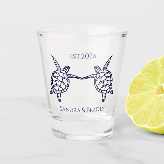 Nautische kustbruiloft voor Zeeen schildpadden Shot Glas (Voorkant)