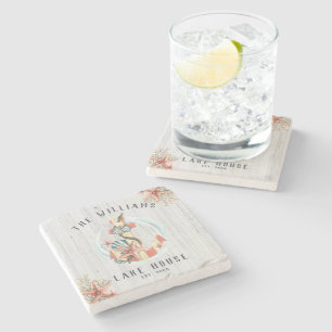 Nautische kustdoorsnee   Rustic Anchor Stenen Onderzetter