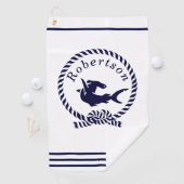 Nautische kustnaam Shark Navy Blue Golfhanddoek (Insitu)