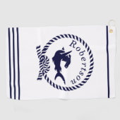 Nautische kustnaam Shark Navy Blue Golfhanddoek (Horizontaal)