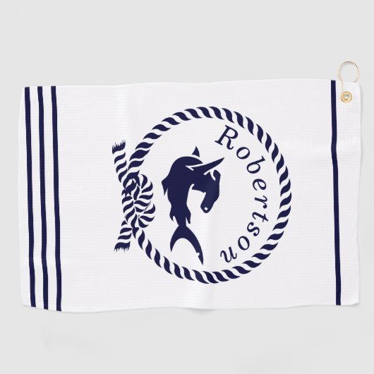 Nautische kustnaam Shark Navy Blue Golfhanddoek (Horizontaal)