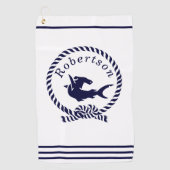 Nautische kustnaam Shark Navy Blue Golfhanddoek (Voorkant)