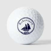 Nautische kustnaam Zeilboot Navy Blue Golfballen (Voorkant)