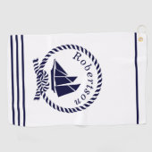 Nautische kustnaam Zeilboot Navy Blue Golfhanddoek (Horizontaal)