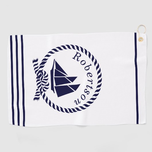 Nautische kustnaam Zeilboot Navy Blue Golfhanddoek (Horizontaal)