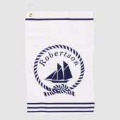 Nautische kustnaam Zeilboot Navy Blue Golfhanddoek (Voorkant)
