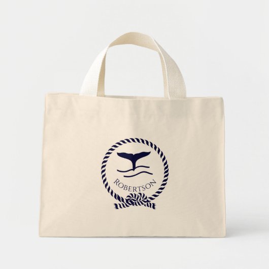 Nautische kustnaam Zeilboot Whale Navy Blue T Mini Tote Bag (Voorkant)