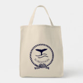 Nautische kustnaam Zeilboot Whale Navy Blue Tote Bag (Achterkant)