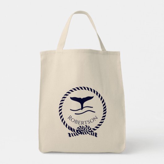 Nautische kustnaam Zeilboot Whale Navy Blue Tote Bag (Achterkant)