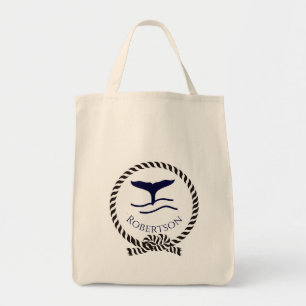 Nautische kustnaam Zeilboot Whale Navy Blue Tote Bag