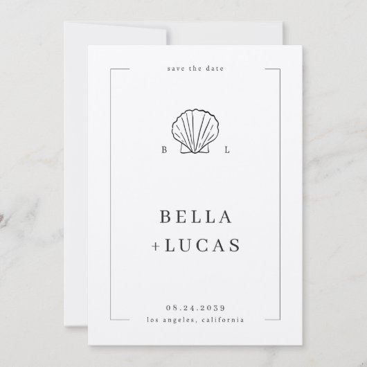 Nautische Kustschelp Monogram QR-code Trouwdag Save The Date (Voorkant)