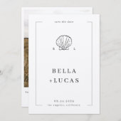 Nautische Kustschelp Monogram QR-code Trouwdag Save The Date (Voorkant / Achterkant)