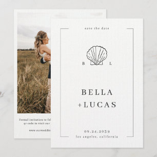 Nautische Kustschelp Monogram QR Code Trouwen Save The Date