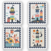 Nautische landschappen grillige vuurtoren stempel  sticker (Voorkant)