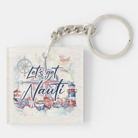 Nautische "Let's Get Nauti" Kustboot Sleutelhanger (Achterkant)