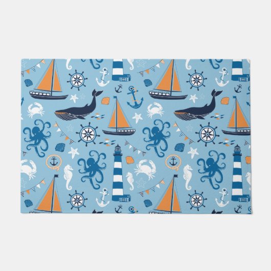 Nautische lichtblauwe deurmat (Voorkant)