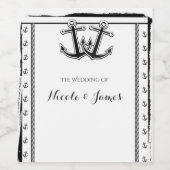 Nautische liefde ankers elegante strand bruiloft w wijn etiket (Enkel label)