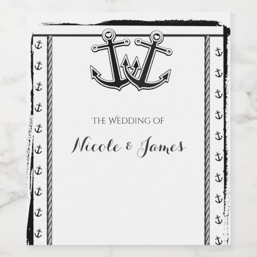 Nautische liefde ankers elegante strand bruiloft w wijn etiket (Enkel label)