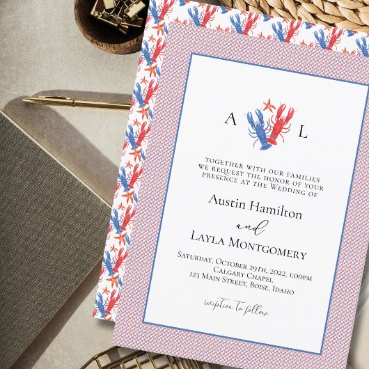 nautische liefde kreeft bruiloft kaart