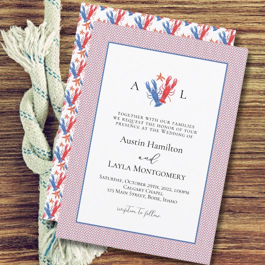 nautische liefde kreeft bruiloft kaart