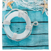 Nautische Life Saver op Blue Beach Wood Douchegordijn (Voorkant)