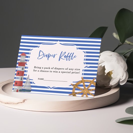 Nautische Luier Raffle Blauwe jongen Baby shower K Informatiekaartje