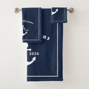 Nautische luxe marineblauwe anker aangepast monogr bad handdoek