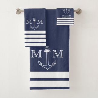 Nautische Marine Anker Kust Monogram Naam Bad T Handdoek