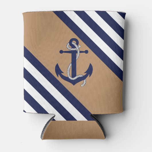 Nautische marine anker / touw, blauwe streep - lt blikjeskoeler (Voorkant)