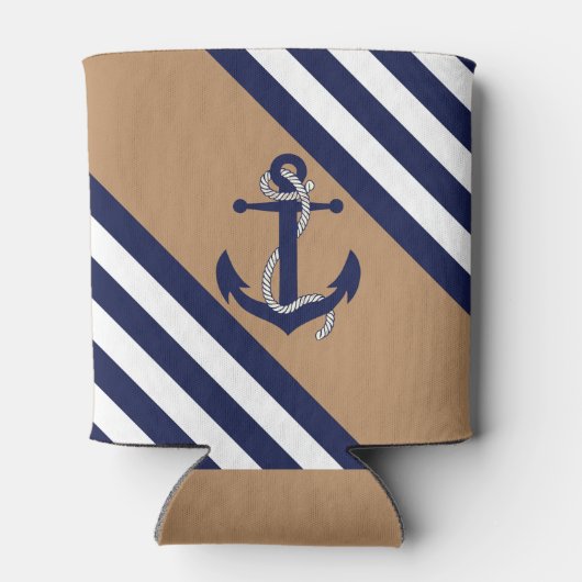 Nautische marine anker / touw, blauwe streep - lt  blikjeskoeler (Achterkant)