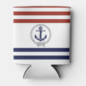 Nautische marine anker/touw, rood/blauwe streep blikjeskoeler (Voorkant)