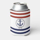 Nautische marine anker/touw, rood/blauwe streep blikjeskoeler (Blikje Achterkant)