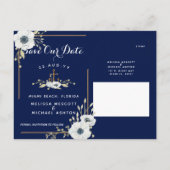 Nautische Marine + Anker Witte Anemoon Bewaar de D Aankondigingskaart (Achterkant)