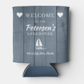 Nautische marine blauw aangepaste familie meer hui blikjeskoeler (Voorkant)